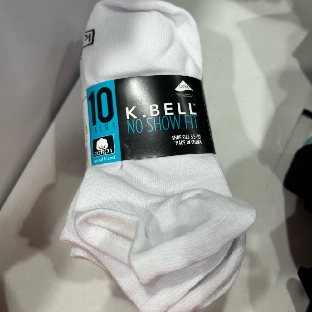 K. Bell Ladies - No Show Sock - 10 Pair Pack (Sock size 5.5-10, White solid new